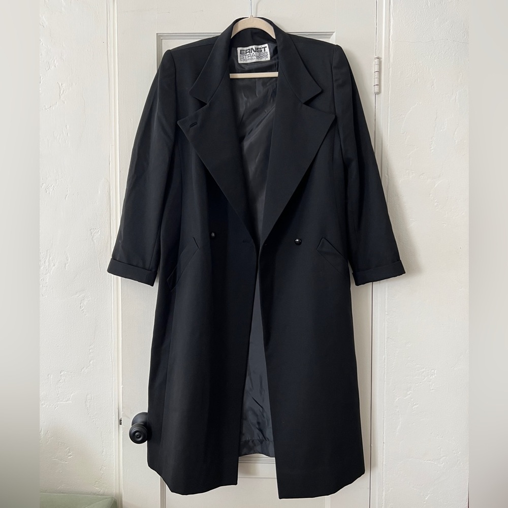 Vintage Ernst Strauss & Schnell Sports black overcoat double breasted wool coat